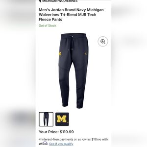 University Of Michigan Wolverines Jordan Tech Fleece Joggers